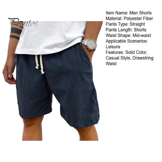 Pantaloni scurți retro din catifea reiată pentru bărbați, pantaloni scurți casual cu talie cu șnur, culoare solidă, pantaloni scurți streetwear pentru muncă, fitness, plajă, vacanță