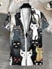 New Men'S Casual 3D Black Base Watercolor Cat Print Shirt