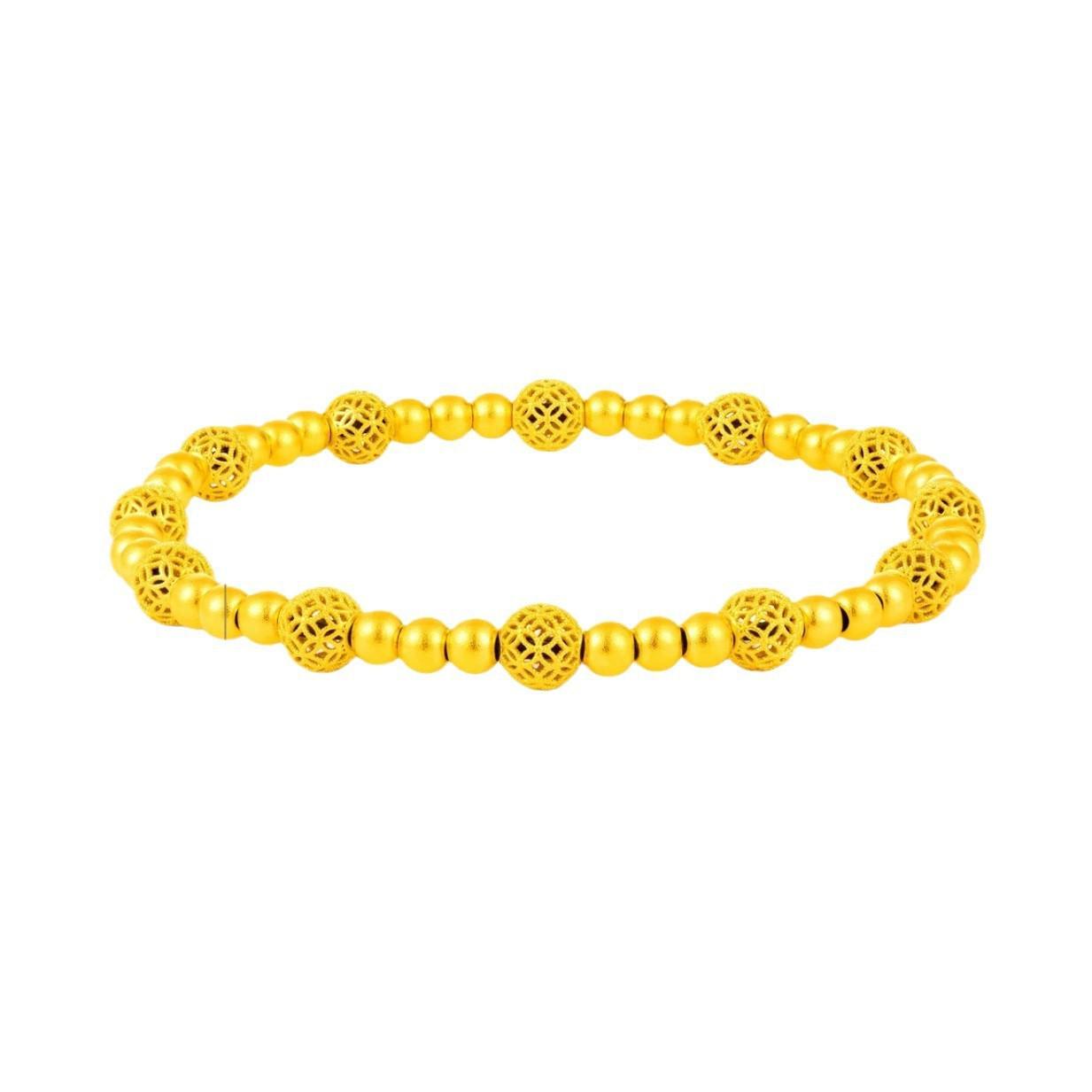 

Винтажный браслет в китайском стиле с филигранным цветком-шаром и вышитыми золотом бусинами на удачу для женщин