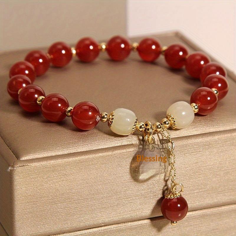 1Pcs Charm Talismans Jewelry Red Natural Jade Beads Bracelet Luxury Gemstone Accessories Gifts For Women