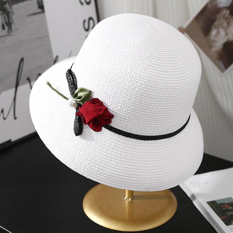 Elegant Temperament, Rose grass Woven Sun Hat, Fisherman's Hat, Children's 2025 Spring New Wide Brimmed Face Covering Hat