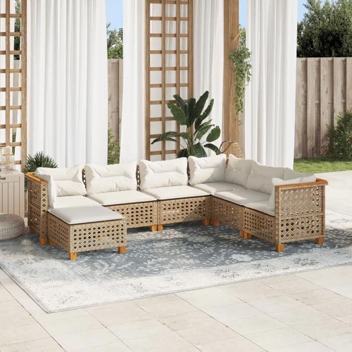 VidaXL Salon de jardin avec coussins 7 pcs beige résine tressée 3261940
