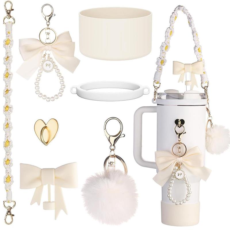 Set de accesorii pentru paharele Stanley, inclusiv capac din silicon pentru pai, gheată din silicon și curea pentru mânerul sticlei de apă