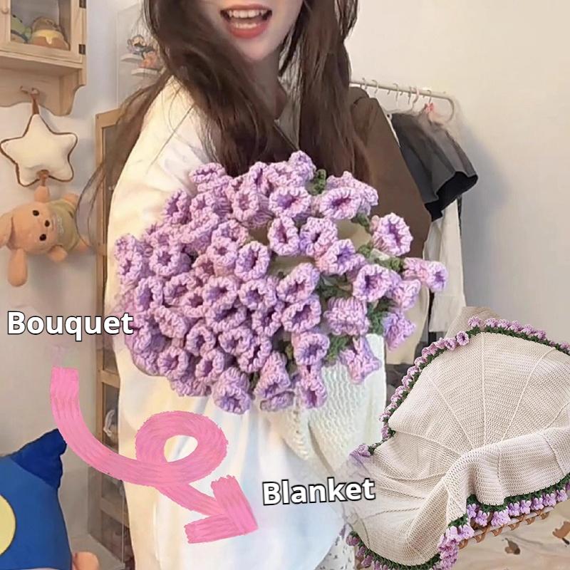 Finished Crochet Flower Rose Bouquet Blanket Handmade Romantic Knitted Rose Floral Bed Throw Blankets Birthday Wedding Gifts