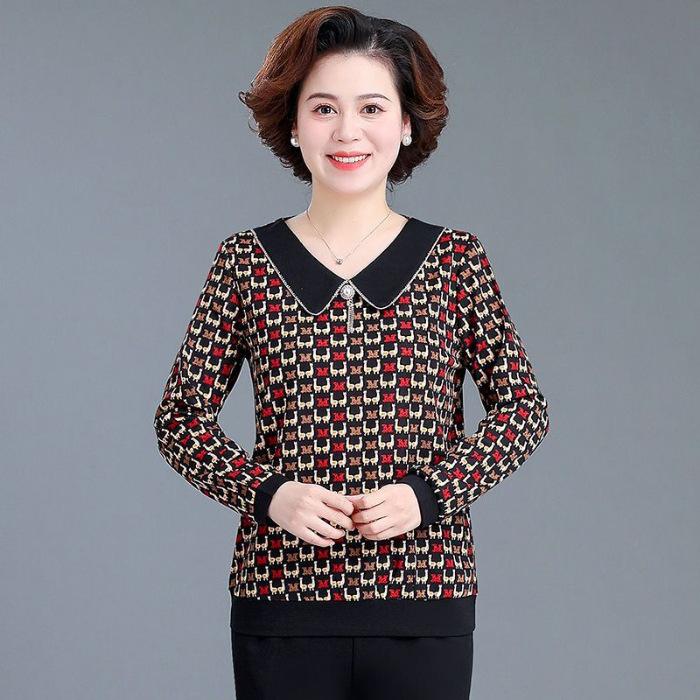 

Весеннее платье для мам среднего возраста с кукольным воротником, футболка в иностранном стиле, маленькая рубашка, свободный топ с длинными рукавами в иностранном стиле для женщин среднего и пожилого возраста 5XL красный