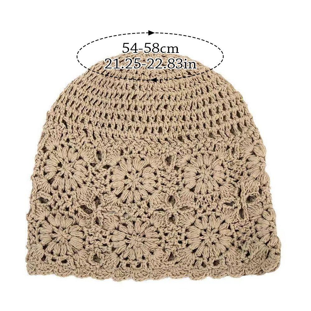 Bonnet tricoté creux à fleurs, pare-soleil respirant, Skullies, pour femme