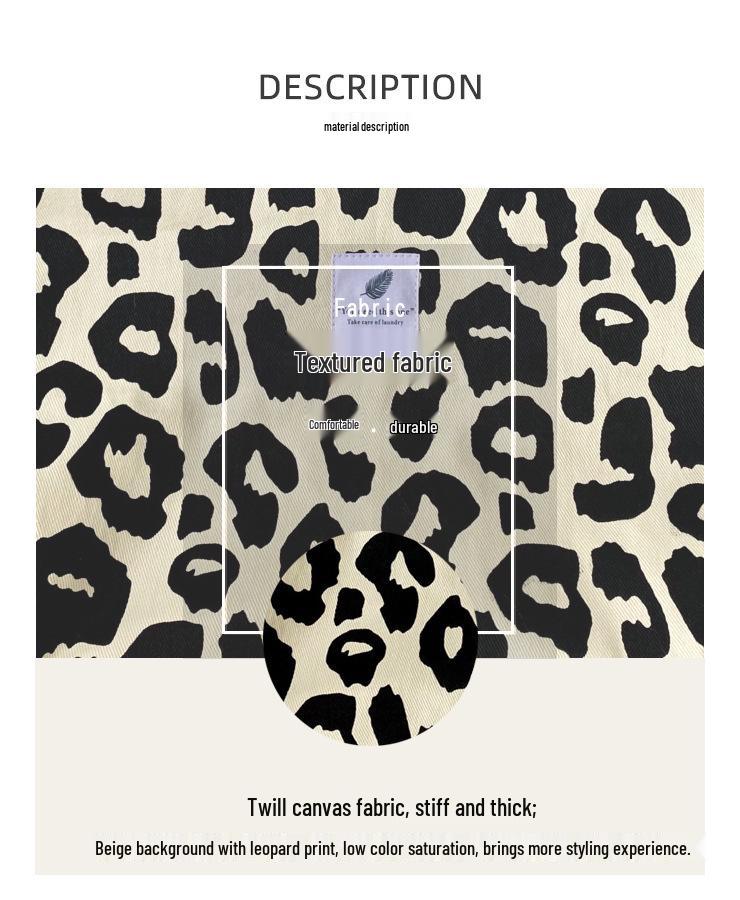 Fashionable Beige Leopard Print Canvas Tote Bag - Large Capacity Shoulder Handbag for Female Students