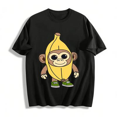 Cute Monkey Banana Funny Cartoon Print Casual T-Shirt For Kids Adults Pure Cotton T-shirt