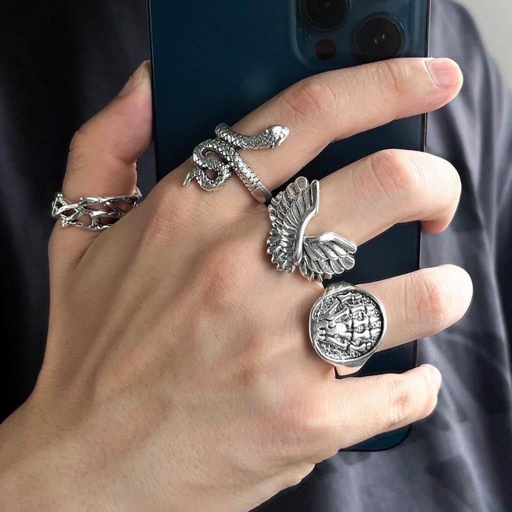 Men's Vintage Hip Hop Ring Set - Diamond Frog, Snake, Skull, Spider, Gothic Punk Style
