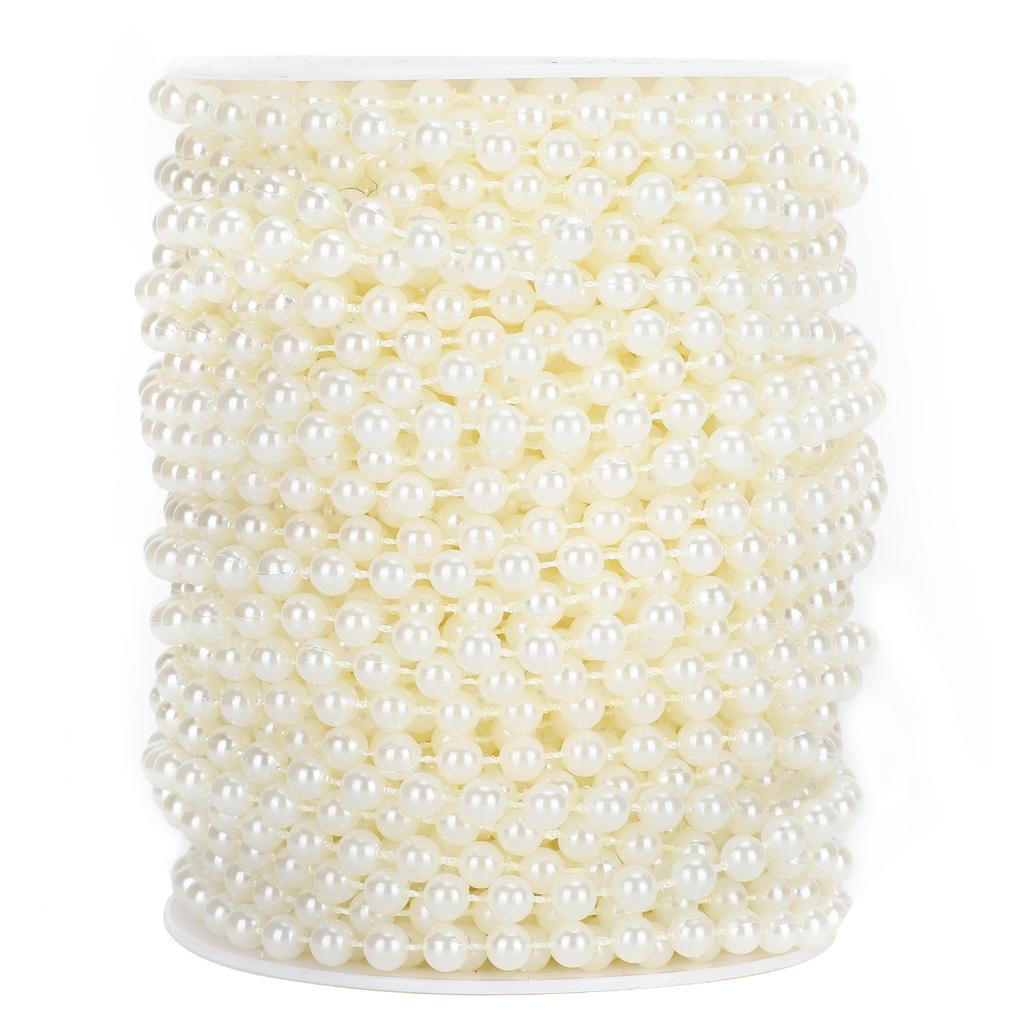 Faux Pearl Bead Garland String Round DIY Decoration Craft Clothing Accessories 6mm 25Meter RollBeige