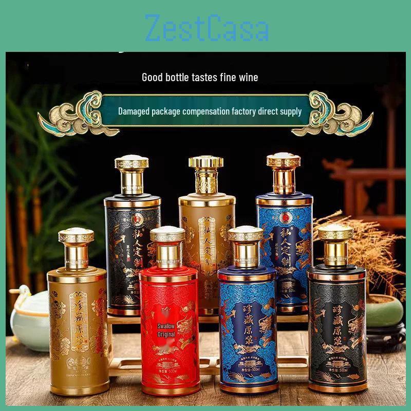 Floral Glass Dragon Pattern Baijiu Bottle Gift Set With Exquisite Spraypainted Baked Flower Design