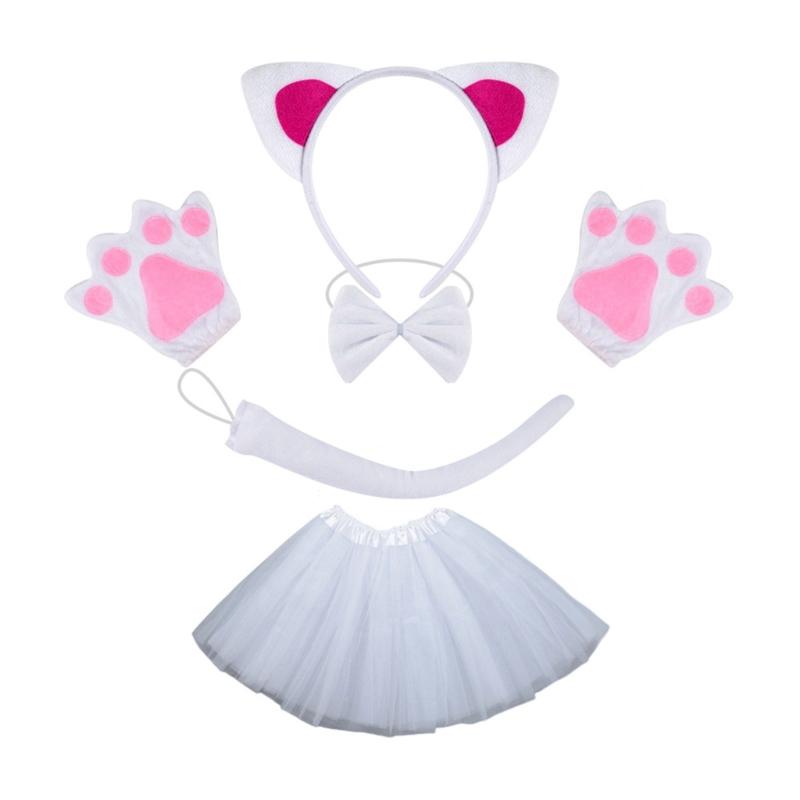 Cats Costume Set Includes Cats Tail Headband Bowtie Glove Skirt Halloween Catgirl Dress up Outfit for Kid Women Cosplay
