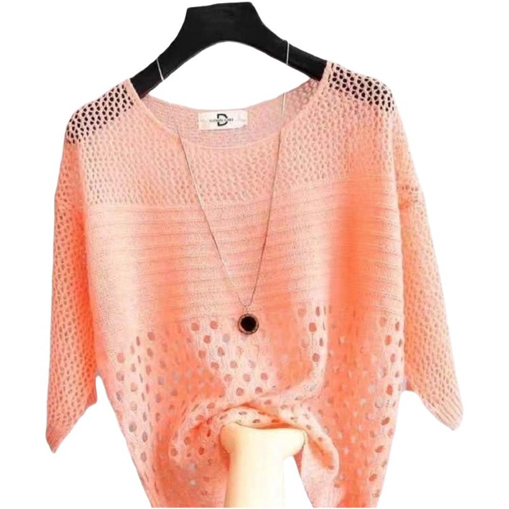 Ausgestrickter Pullover mit Lochmuster Rundhals Ausgestricktes Oberteil Mode Strand Überwurf Strandurlaub