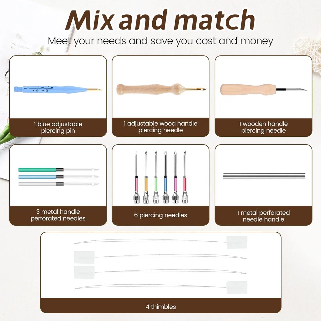 17Pcs Punch Needle Embroidery Kits Wooden Yarn Clothes Embroidery Pen Crochet Knitting DIY Craft Stitching Sewing Tools