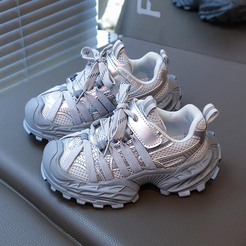 Boys  new autumn children s sports shoes, boys  silver running dad shoes, breathable casual shoes 26Code