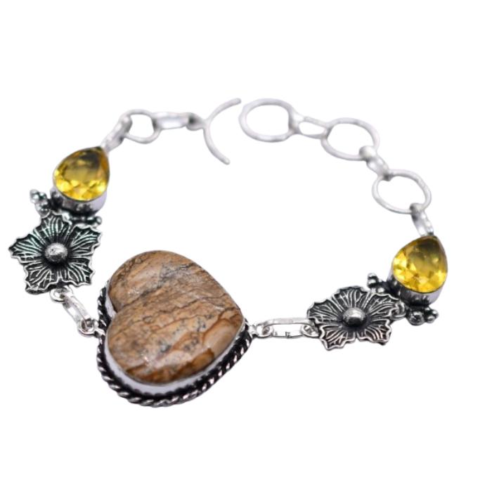 Jasper Citrine Gemstone Silver Plated Handmade Bracelet Jewelry BR 108