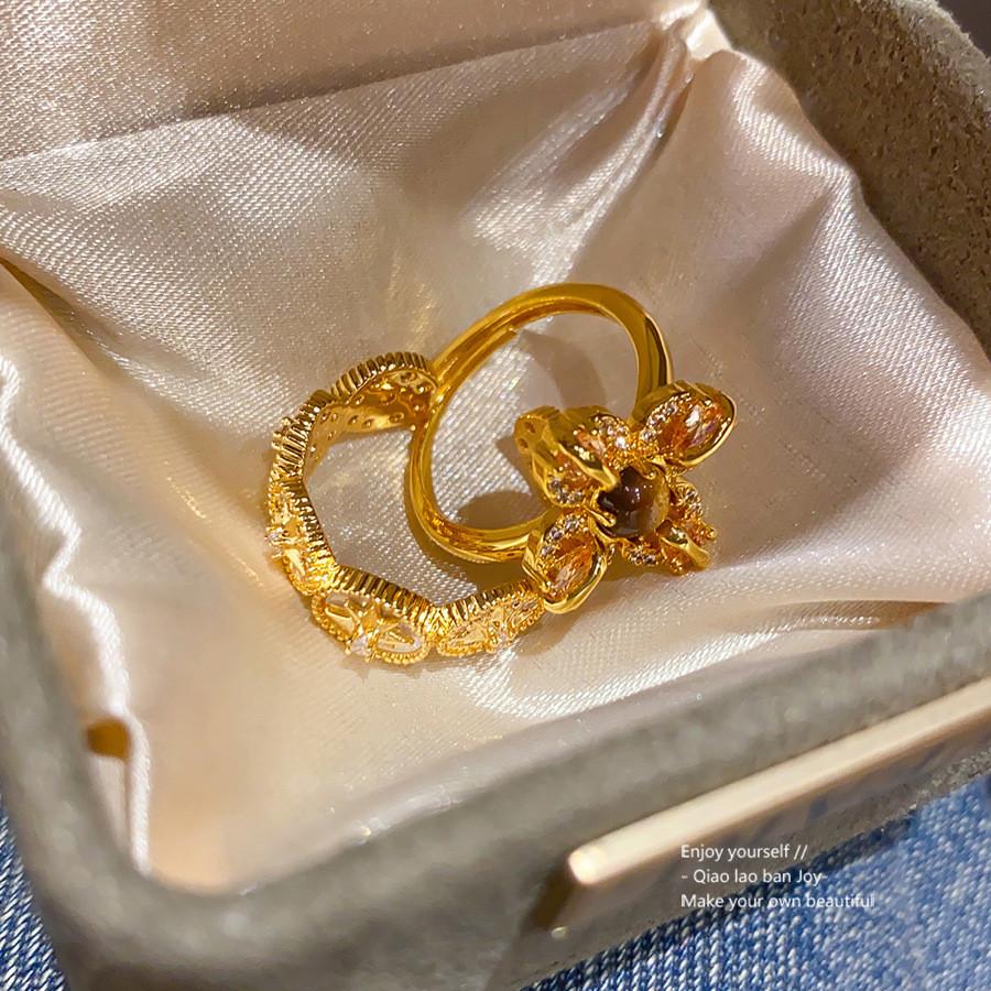 Elegant Flower Design 24k Gold Plated Zircon Ring For Women Fashion Jewelry