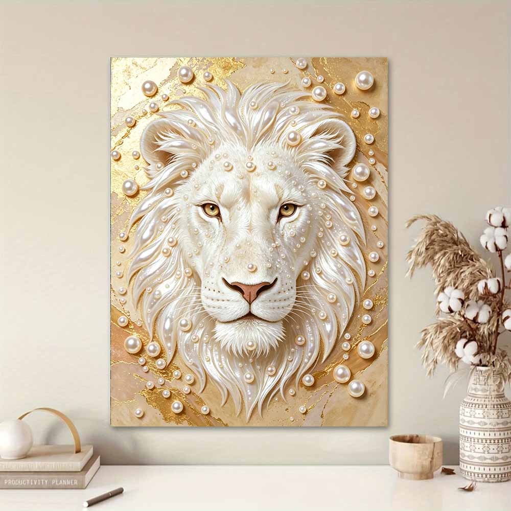 DIY Pearl Art Painting Majestic Lion Handmade Craft Modern Wall Decor Leisure Relax Activity Nice Gift for Novice Art Practitioners Home