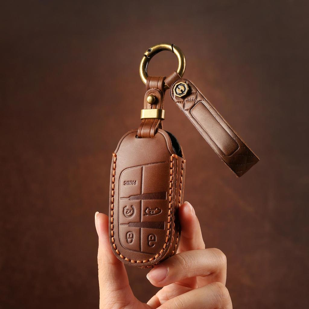Genuine Leather Jeep Key Cover for Grand Commander & Grand Cherokee - Handmade Protective Shell with Buckle