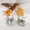 2025 New Vintage Metal Flower Pendant Earrings for Women Creative Gold Color Leaf Irregular Earrings Vacation Zircon Gifts