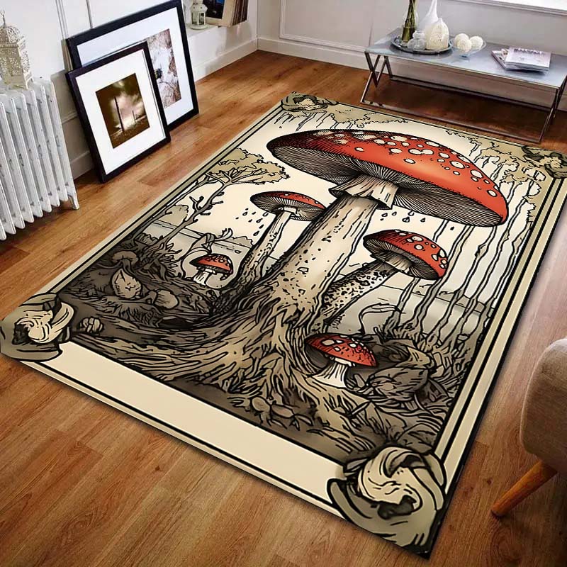 Multiple Sizes Red Mushroom Printed Carpet for Bedroom Living Room Bedside Sofa Floor Mat Modern Home Decor Area Rug Large Size