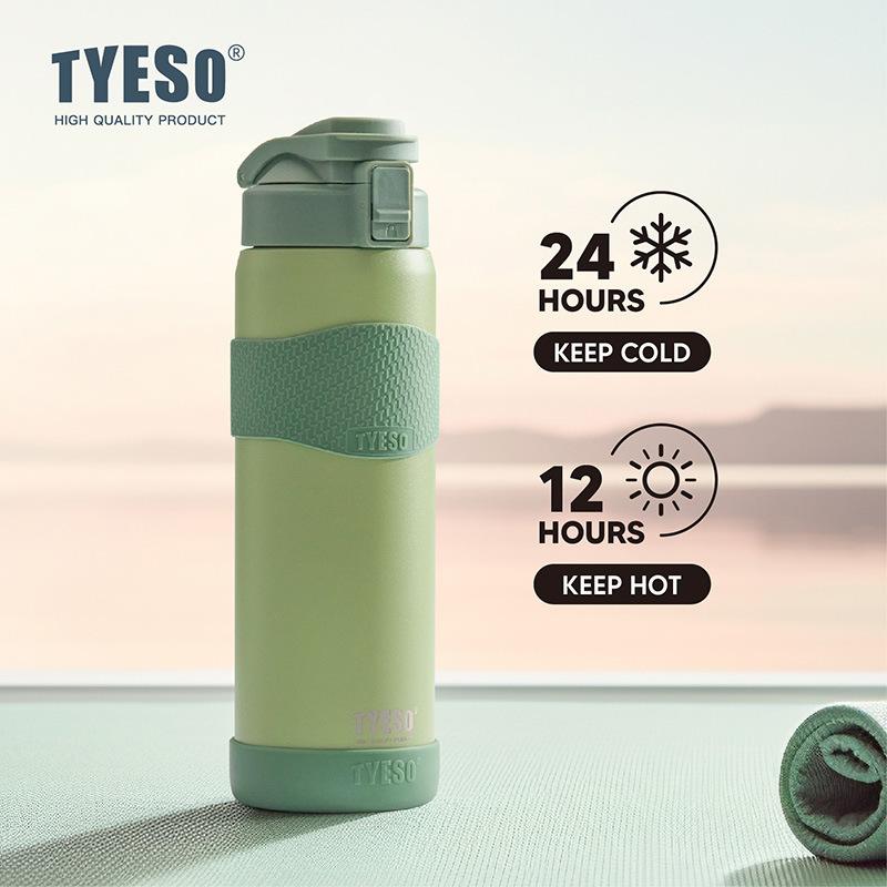 TYESO 750/900ml Thermal Bottle Stainless Steel Vacuum Flasks with Straw Cup Sleeve BPA-Free Insulated Bottles for Sports Cycling