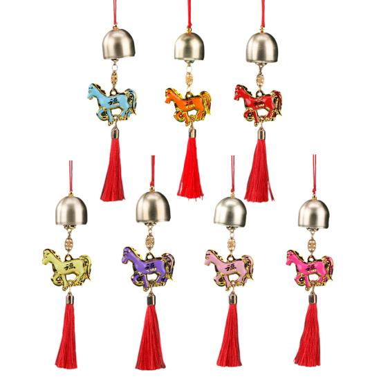 Chinese New Year Horse Pendant 2026 Feng Shui Zodiac Animal Charm Hanging Tassel Ornament with Bell for Fortune Wealth Success Home Shop Door Window