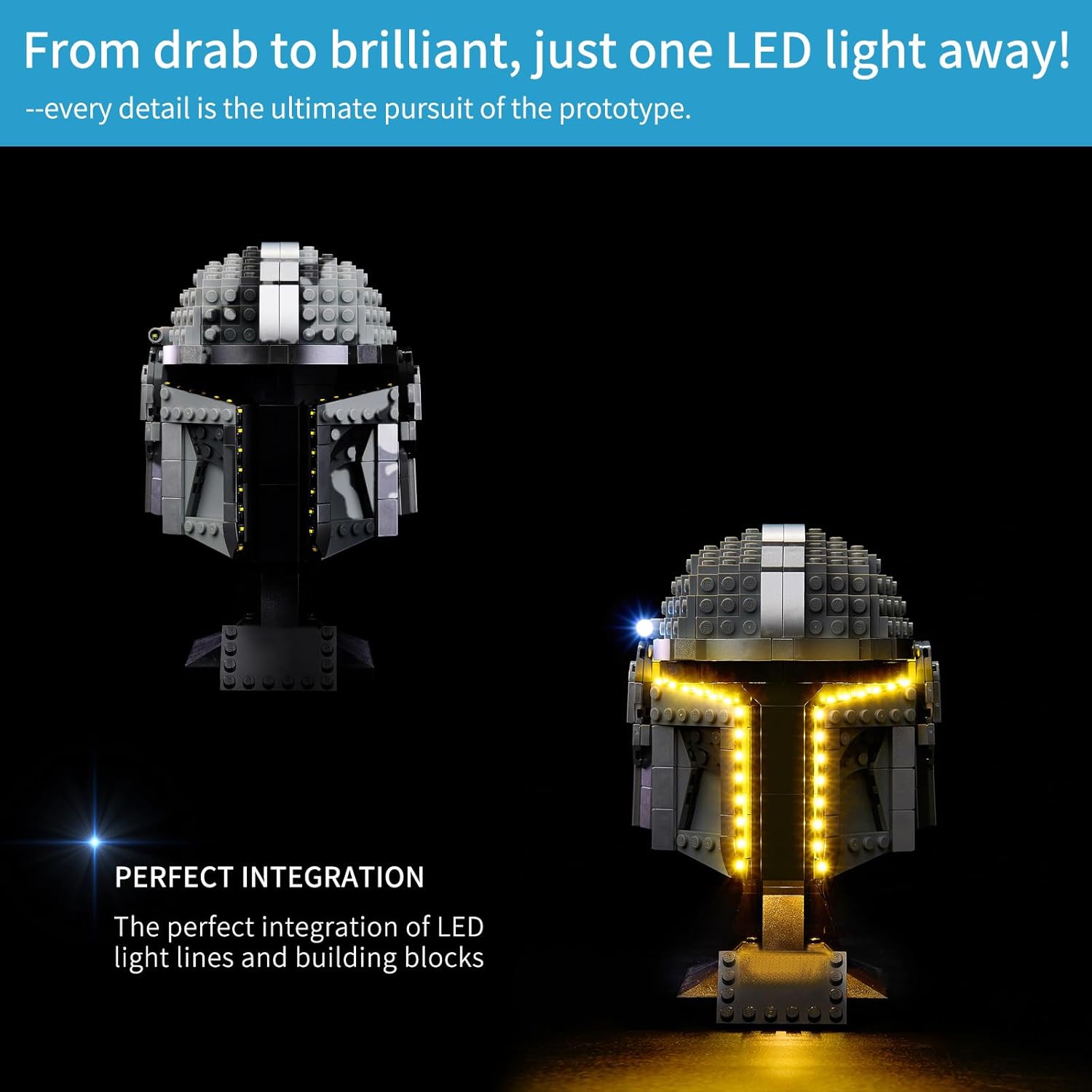 

Набор светодиодной подсветки BrickSoul для шлема Мандалорца Lego Star Wars с ИК-выключателем, совместимый со строительным набором 75328. Набор подсветки Mandalorian Lego - БЕЗ Lego