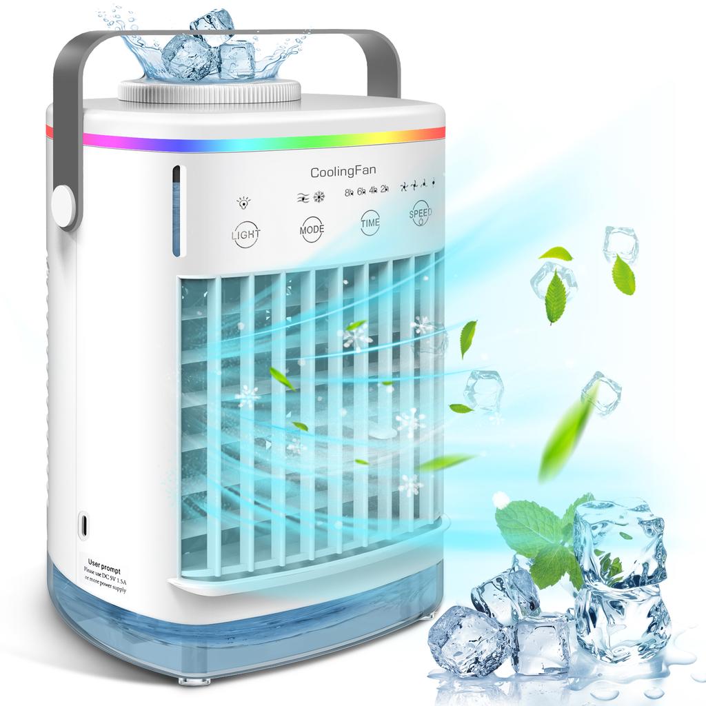 Portable Water Cooling Fan Small Air Humidifier Air Conditioner Water Mist Cooling 4 Speed Fan With Night Light For Home Office