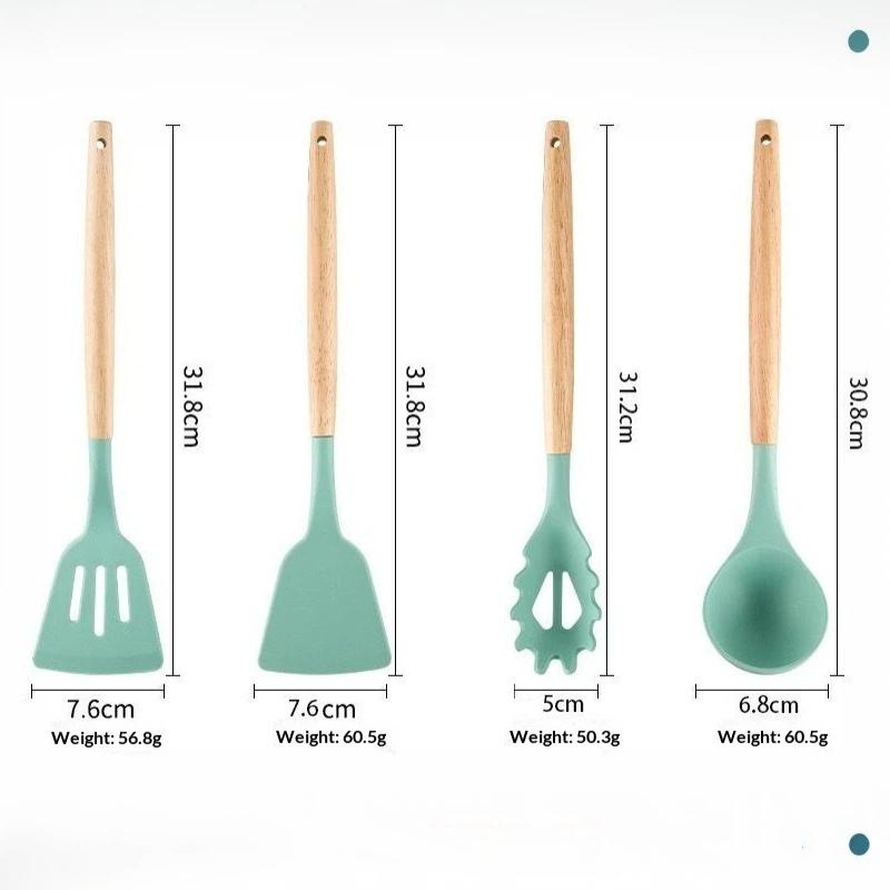 Wooden Handle 19 PCS Silicone Kitchen Utensil Set Food Grade Sharp Knives for Beginner Chef Cooking Use