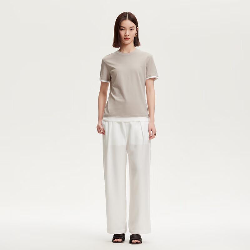 VEROMODA Women's Slim Fit Color Block Round Neck T-Shirt