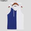 INCERUN Summer Men Sleeveless Stitching Sport Hooded Tank Tops