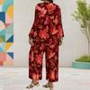 Women Plus Size Black Floral Printed Round Neck Long Sleeve Top Wide Leg Cropped Pants Two Piece Set