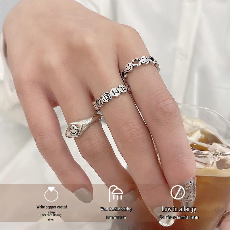 

Adjustable 925 Silver Smiley Face Ring - Women s Trendy Thai Silver Jewelry Adjustable opening