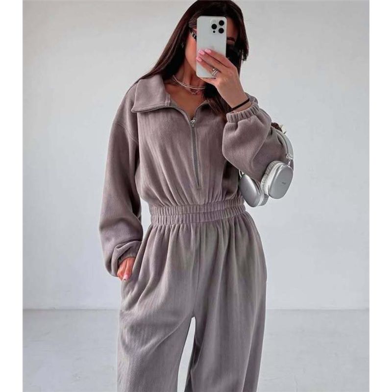 

Европейская и американская мода Повседневный Худи с длинным рукавом Комбинезон Длина брюк Блузка и брюки Женский комбинезон на молнии Женский Light gray L