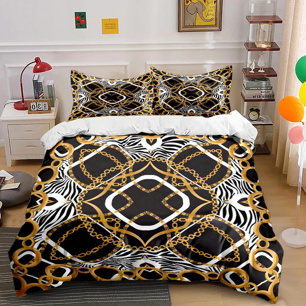 HD Luxury Chain Belt Print Bedding Set Duvet Cover 1 Duvet Cover 2 Pillowcases Adult and Children Bedding Set Luxury for Gifts