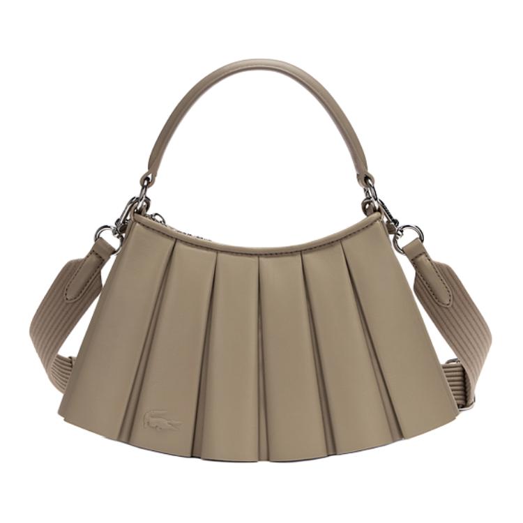 Lacoste Pleated Design Top Zip Closure Lambskin Shoulder Tote Bag Small Women bags Khaki NU5011DP-C87 Khaki