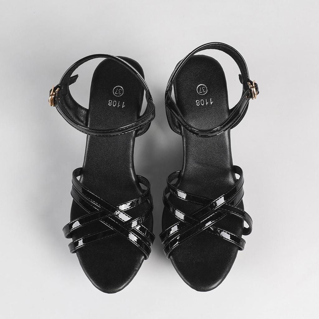 Womens Patent Leather Wedge Heel Sandals, Open Toe Thick Platform Waterproof Summer Plus Size Model Shoes