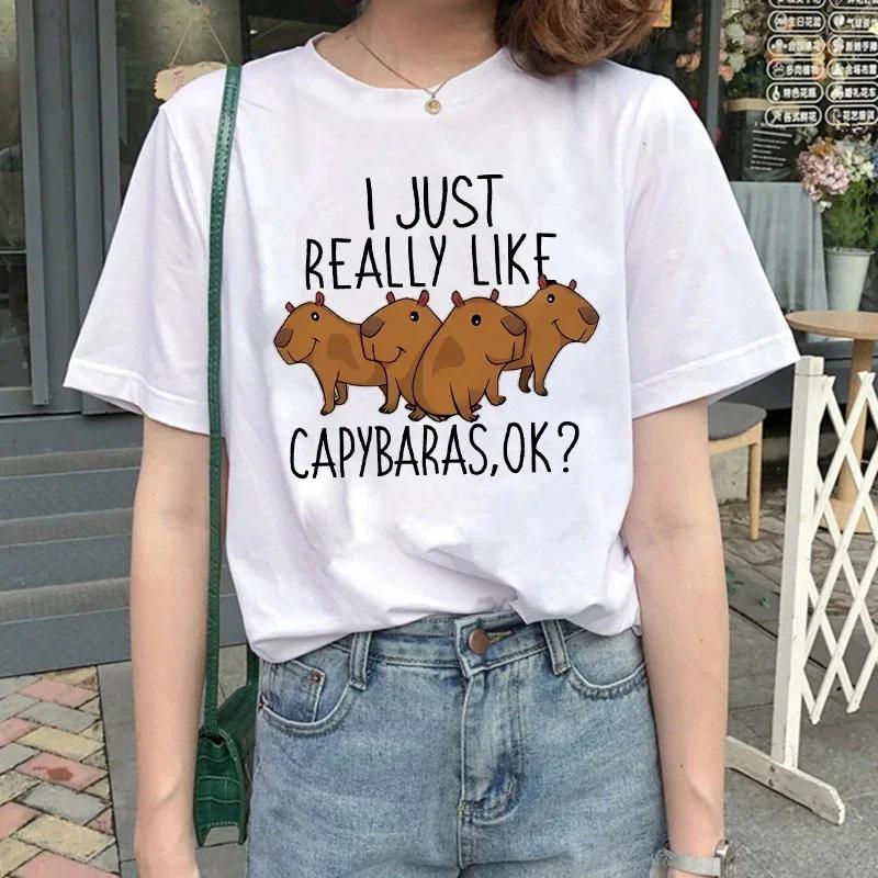 Cute Capybara Clothing T-Shirt Women Vintage Cartoon T Shirt Female Casual Anime Top Tees T Shirt Manga Women Graphic Tee Tops