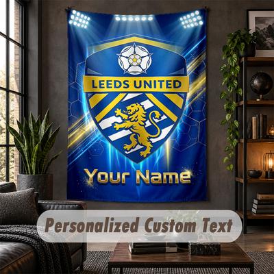 Personalisierte Wandteppich, Leeds United Benutzerdefinierter Text, Weiche Stoff Wandkunst Für Innenraumdekoration