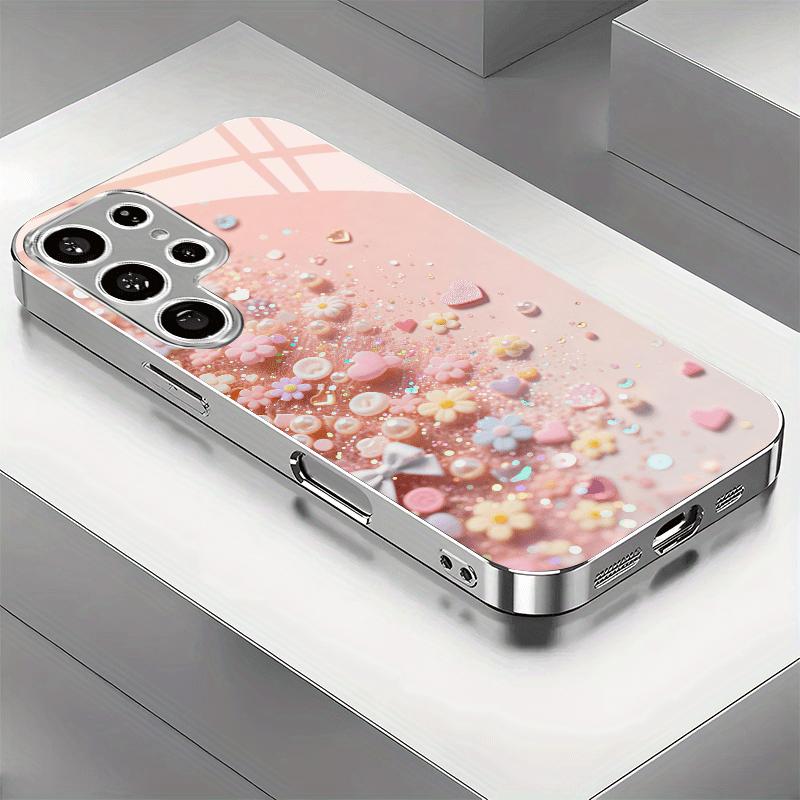 

позолоченный телефон, совместимый с Samsung Galaxy S26 S25 S24 S23 S22 Ultra Plus. изготовлено из закаленного стекла с декоративным узором в виде сердца For Galaxy S26