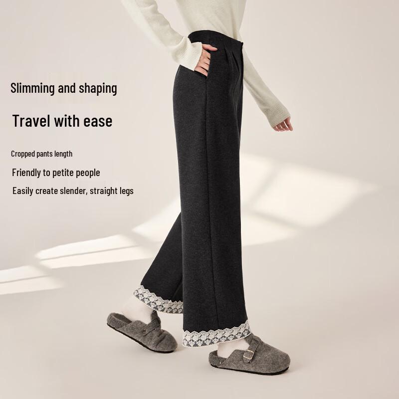Xiangying Women's Grey Wool Blend High-Waist Straight-Leg Suit Pants