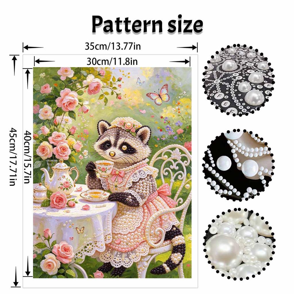 DIY 3D Pearl Diamond Painting Art Set Raccoon Tea Party Roses Garden Home Decor Art Set Wall Art