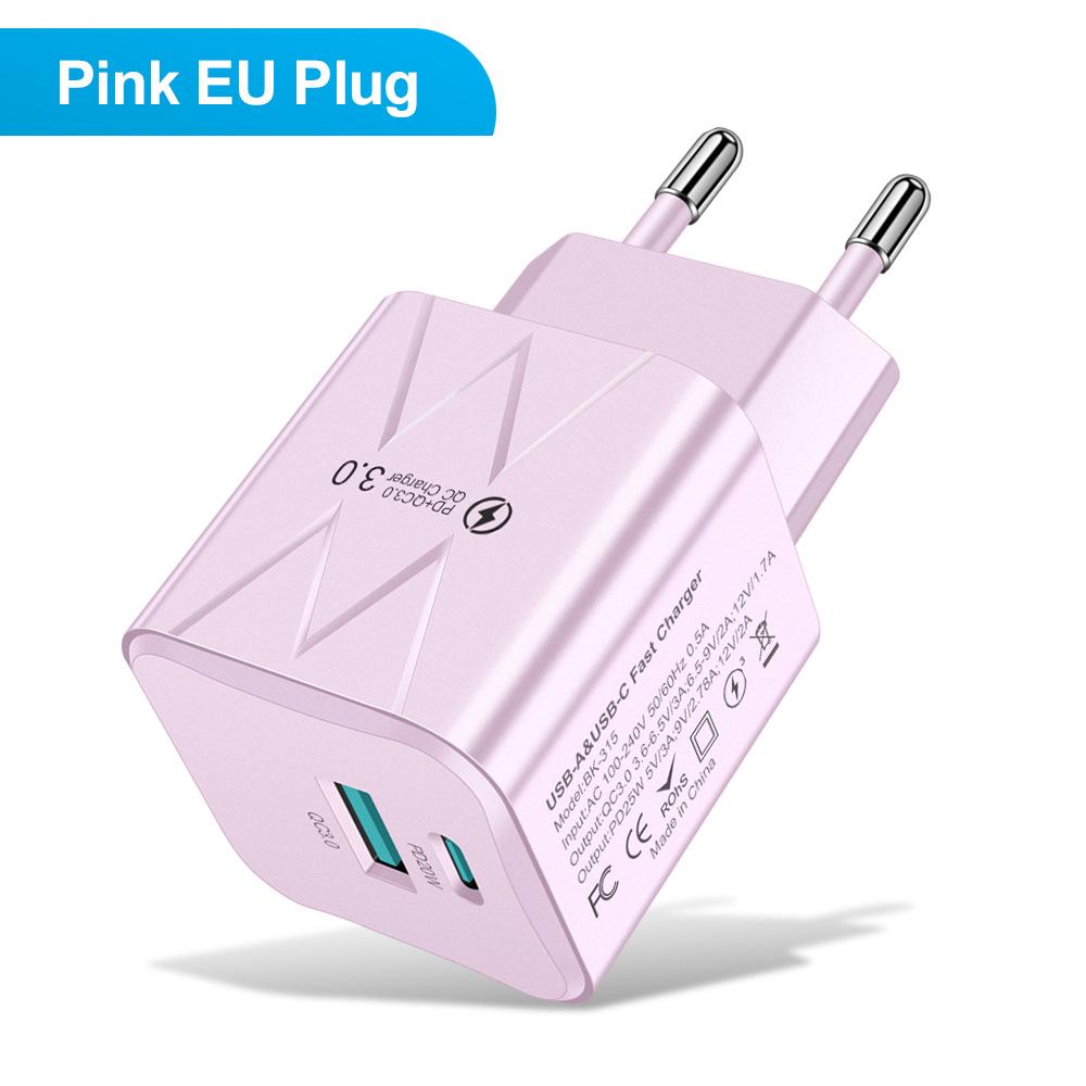 25W Super Fast Charging Macaron USB+PD Charger for EU, US, Korea