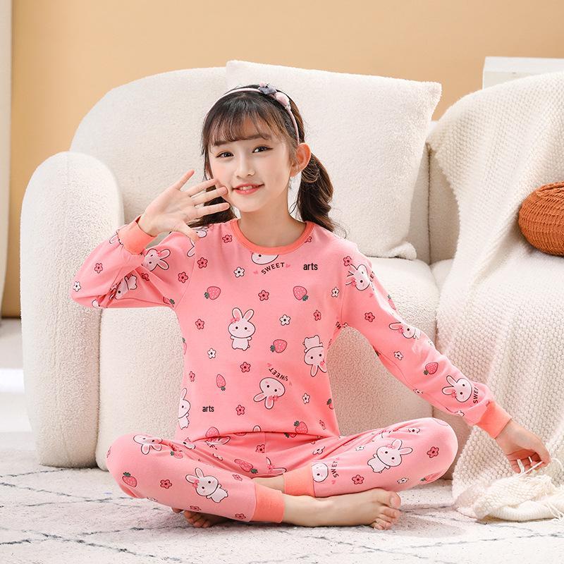 Pure Cotton Flannel Autumn/Winter Girls' Round Neck Underwear Set