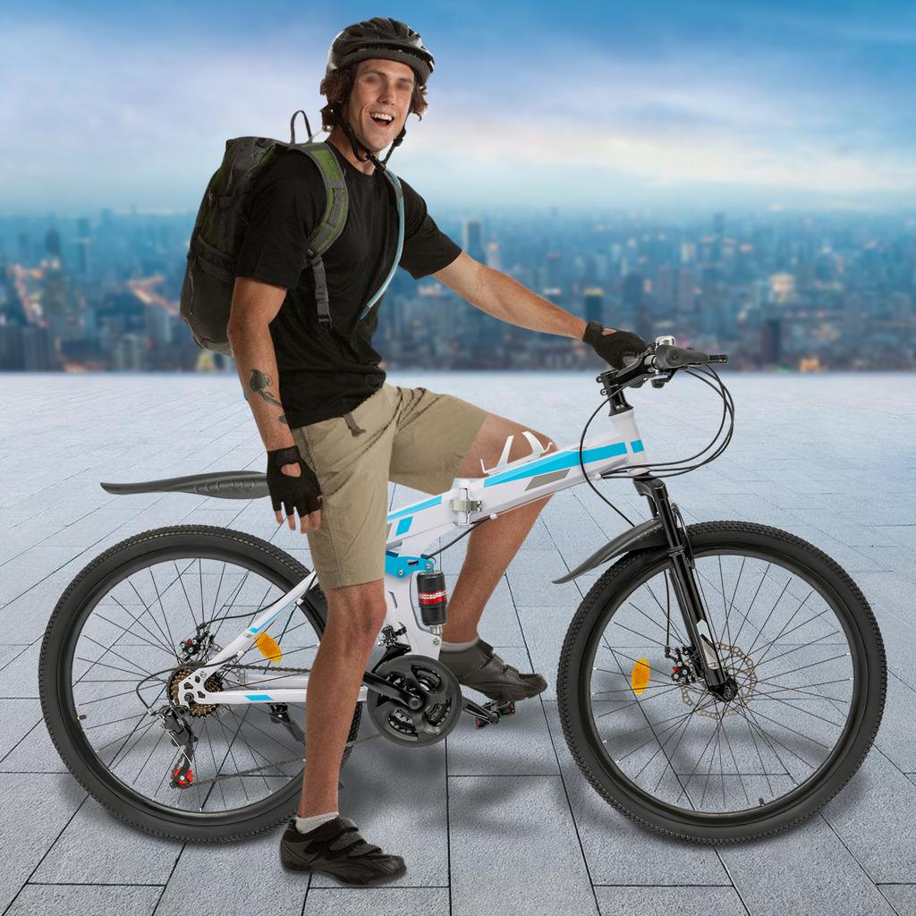 Folding Bikes 26'' Mountain Bikes 21 Speeds Mountain Bicycles Mountain Bike for Adults with Dual Disc Brake/High-Carbon Steel