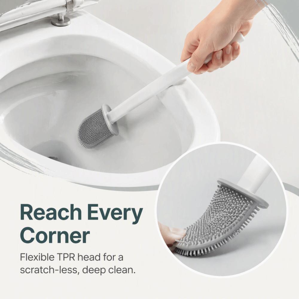 2pcs Drill-Free Mounting Toilet Bowl Brush Silicone Bristles Toilet Brush Holder Set  Campers