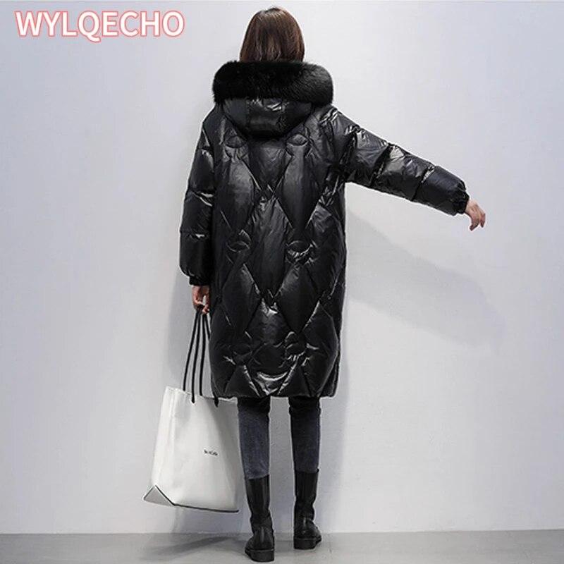 Giacca da donna in piumino ispessita in inverno per trattenere il calore, cappotto da donna lungo medio alla moda liscio e lavabile