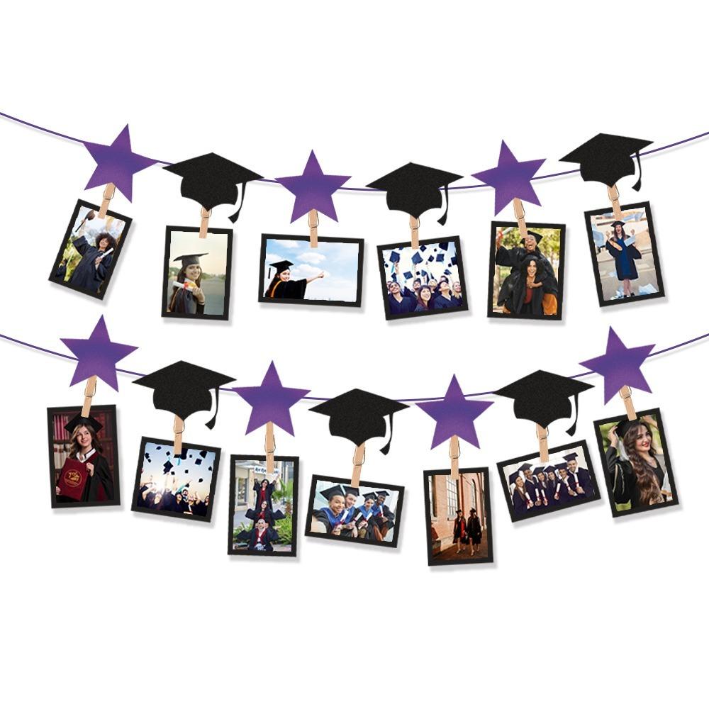 Black Gold Graduation Photo Banner Celebrate Personalized Picture Banner Paper Graduation Hanging Decor