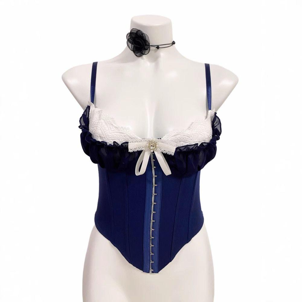 Ruffle Lace Flower Camisole Bowknot Suspender Vest Elegant Slim Crop Tops Travel